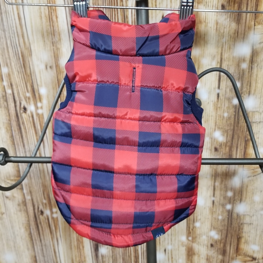 Gap Puffer Dog Vest Red/Navy Check Full Zip European Cut Winter